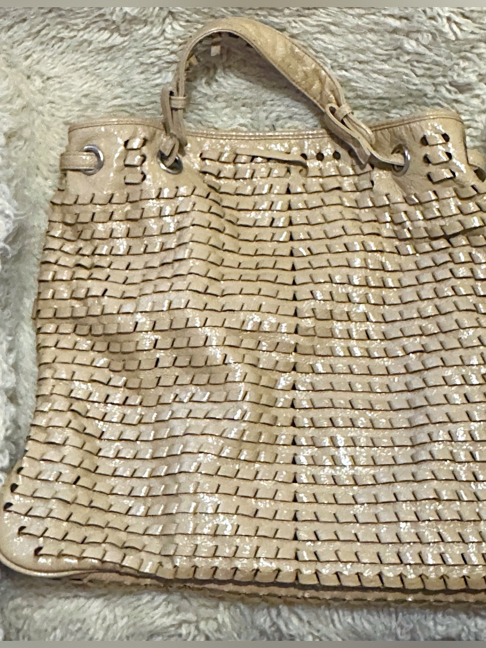 Beige Large Woven Tote Bag - Classic Women's Handbag